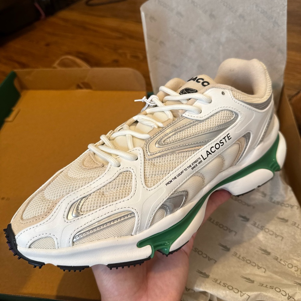 Lacoste Men's White and Green Sneakers